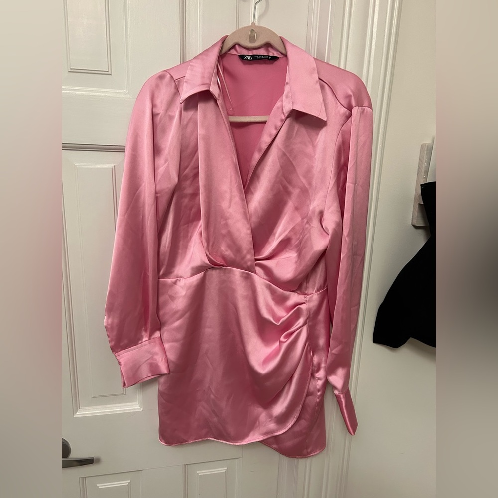 ZARA Short Satin Effect Mini Pink Dress Size M Ref. 9492/650